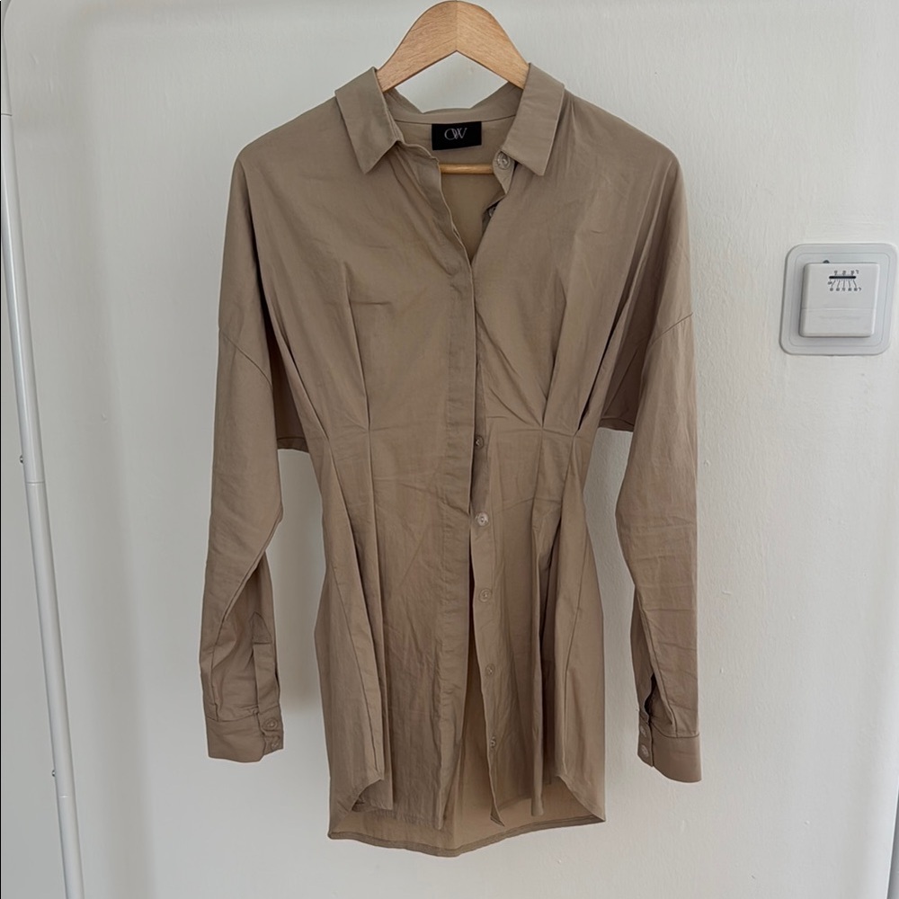 Tan Button-Up Shirt Dress